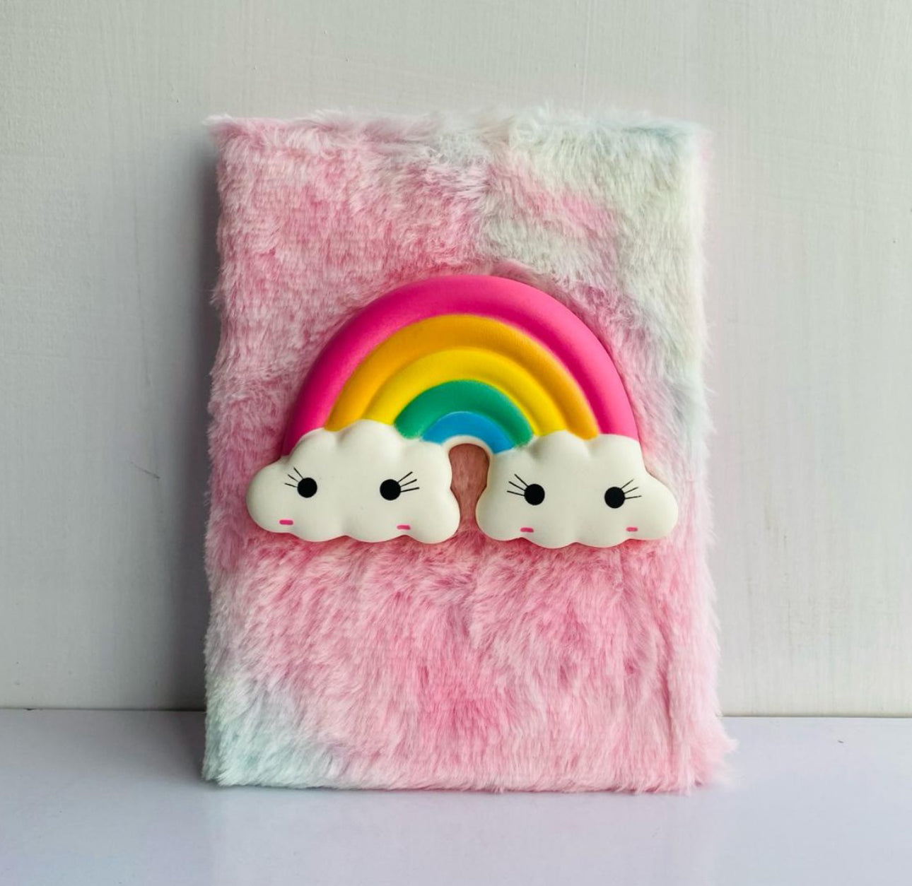 Beautiful Fancy Fur Diary A5 Size - with Rainbow shape designed