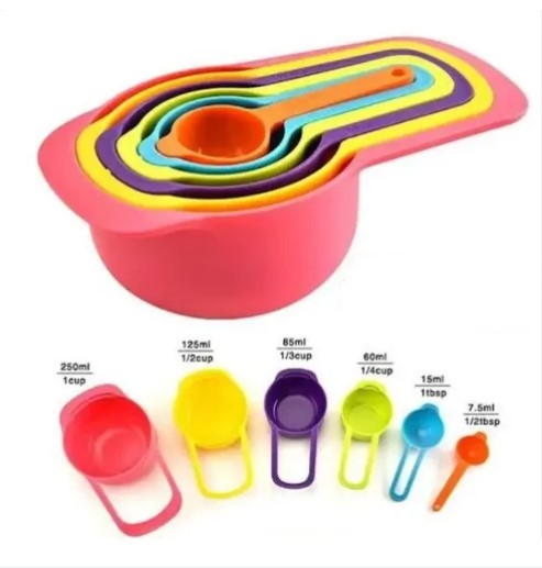 Measuring Cups (Set of 6 Pcs), Baking Spoons - Plastic