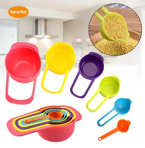 Measuring Cups (Set of 6 Pcs), Baking Spoons - Plastic